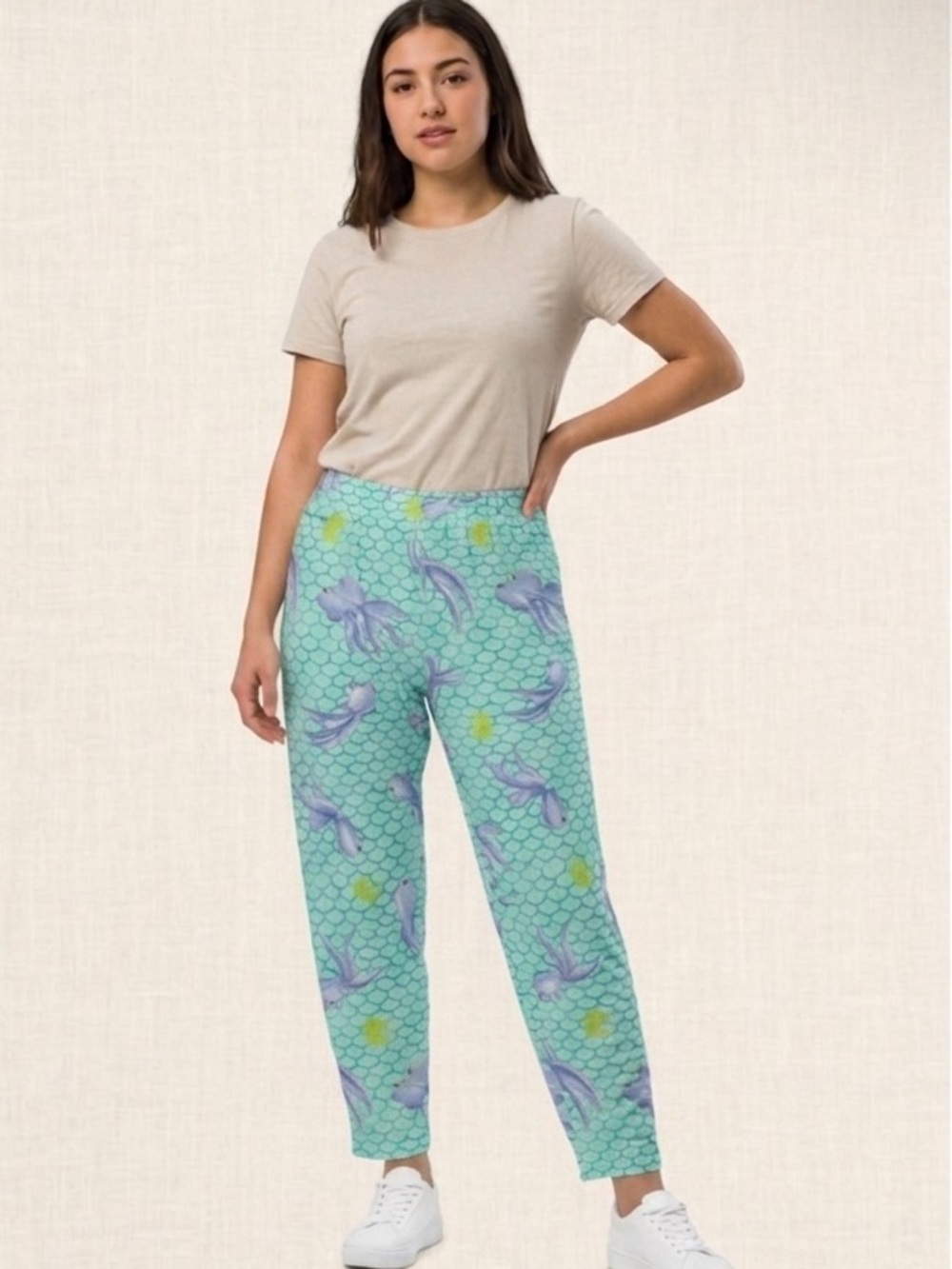 Manuel Canovas Fish Print Cropped Pants with Purple Fish and Yellow Accents